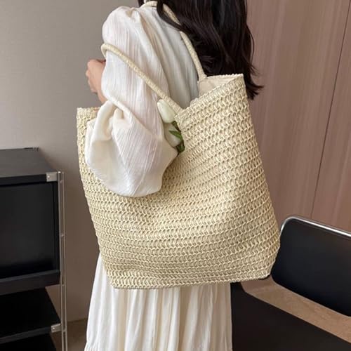 PASDUCHAS Soft Large Straw Beach Bag, Straw Wicker Beach Tote Summer Woven for Women