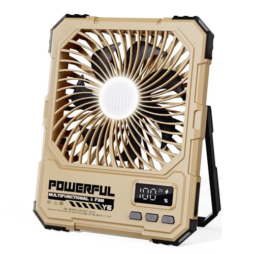 NAOIY Portable Fan, Camping Fan, 20000mAh 6-Inch 18-85H Rechargeable Ultra Thin Foldable with Built-in Power Bank, LED Lig...