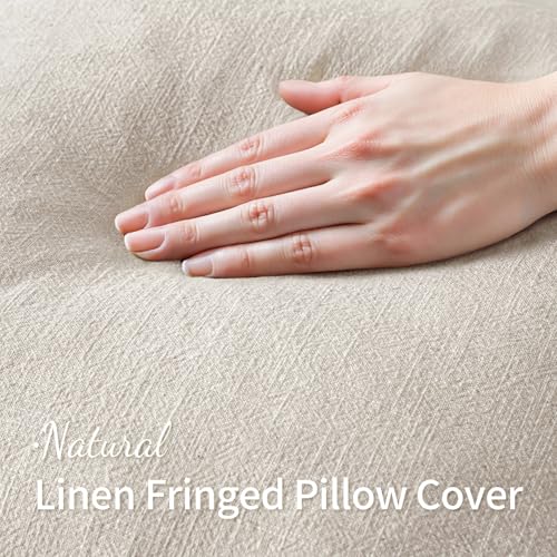 MIULEE Decorative Throw Pillow Covers Neutral Linen Fringe Throw Pillows Set of 1 Natural Beige Boho Farmhouse Cushion Cov...