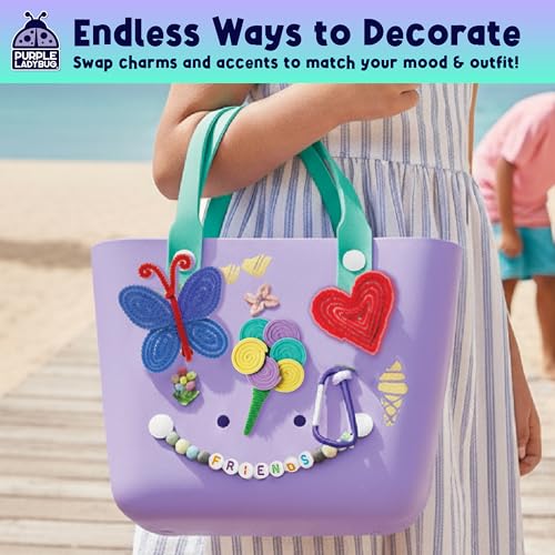 PURPLE LADYBUG Personalized Your Own Beach Bag, Little Girls Fun Crafts for Girls,Birthday Gift idea
