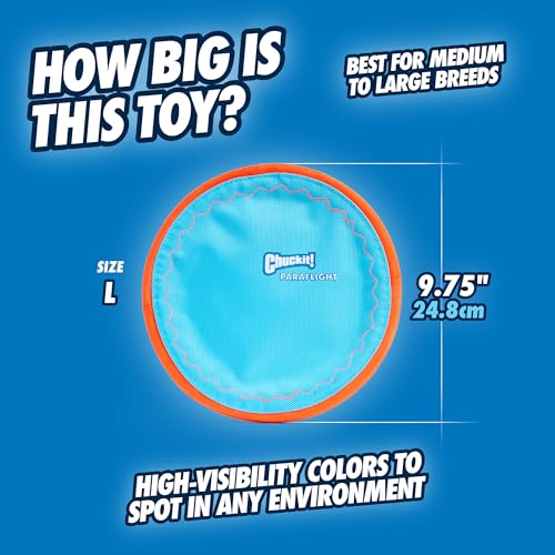 Chuckit! Paraflight Flying Disc Dog Toy - Water Floating Flyer - Durable Nylon Construction with Soft Rubber Edges - For M...