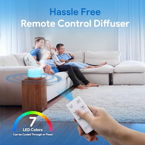 ASAKUKI Essential Oil Diffuser for Home, 500ML Aromatherapy Diffuser Humidifier with Remote Control, 7 Color LED Lights, Q...