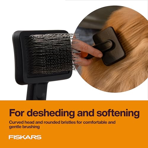 Fiskars Pet, Cat and Dog Brush, Fine Bristles & SoftGrip Handle for Gentle Grooming and Deshedding, Cat and Dog Supplies, ...
