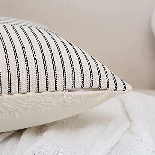 Hckot Farmhouse Pillow Covers 12x20, Lumbar Throw Pillow Covers Set of 2, Black Striped Patchwork Linen Decorative Pillows...