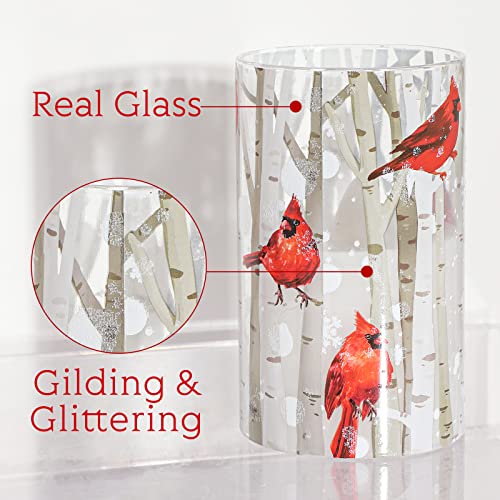 Crystal Club Flameless Candles, Cardinal Theme, (Set of 3) Battery Operated LED Candles with Remote, Real Wax & Glass Effe...