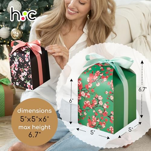 Floral Gift Boxes with Lids & Ribbons (20 Pack) 6” x 5” Decorative Printed Treat Boxes for Gift Giving, Cookie Tins, Mitha...