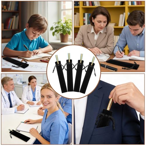 Zyghjort 20 PCS Velvet Pen Pouch with Drawstring, Black Drawstring Pen Sleeve Holder Soft Pens Bag Case Pencil Bag for Adu...