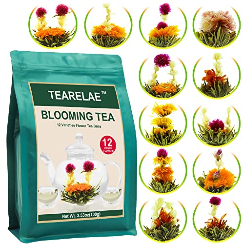 TEARELAE Blooming Tea Flowers - 12pcs Individually Sealed Flowering Balls - Hand-Tied Natural Green Tea Leaves & Edible Fl...