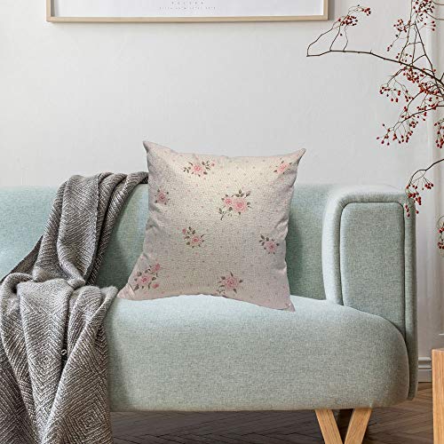HOSNYE Floral Polka Dot Background Throw Pillow Case Cushion Covers Shabby Chic Style Pattern with Pink Roses Cotton Linen...