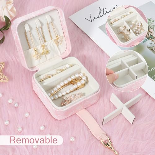 DesignSter Jewelry Box, Buckle Women's Small Travel Jewelry Box, Small Portable Jewelry Storage Box with Jacquard Embroide...