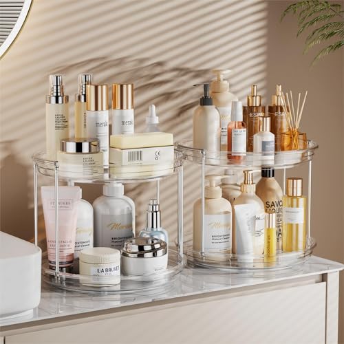 LAMU Rotating Makeup Organizer for Vanity, 10.6in 2 Tier Lazy Susan Turntable Stackable Spinning Skincare Organizer Cosmet...