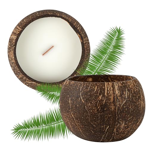 Restaurantware Coconut Shell Candle - 1 Soy Wax Candle 3.94 x 3.94 x 2.76 Inches - Handmade Decorative Candle Bowl with Wo...