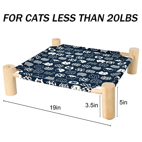 Patas Lague Pet Bed, Small, Elevated Cooling Hammock Bed, Wood, 19x19x5 inches, 20 lbs, Blue Cat, Indoor/Outdoor, Square, ...