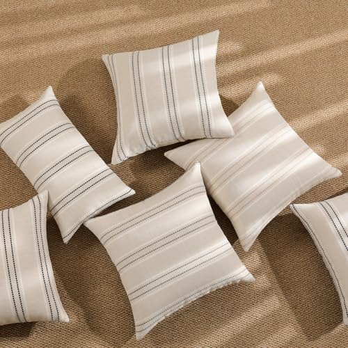Hckot Throw Pillow Covers 20x20 Set of 2 Striped Pillow Covers Textured Linen Decorative Pillows Square Cushion Covers for...