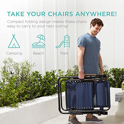 Best Choice Products Set of 2 Adjustable Steel Mesh Zero Gravity Lounge Chair Recliners w/Pillows and Cup Holder Trays - N...