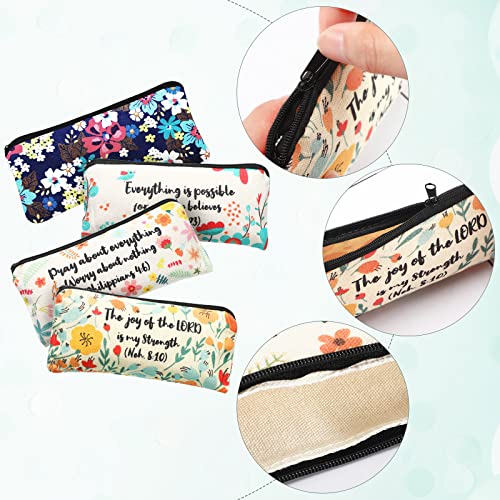 Outus 4 Pieces Inspirational Bible Verse Pencil Pouch Christian Pencil Case Scripture Makeup Bags Canvas Cosmetic Bags for...