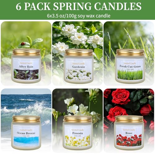 Spring Candle Set, 6 Pack Floral Scented Candles, 21 oz Soy Candles for Home Scented, Spring Gifts for Women & Men, Freesi...