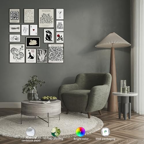 LANCHI95 16 PCS Black and White Home Decor, Eclectic Wall Art, Minimalist Posters for Living Room Aesthetic, Matisse Abstr...