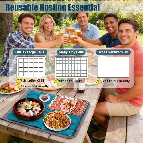 Babeezy Party Mat Chiller Foldable Reusable Cooling Mat with Sleeve, Extra-Large 45×35 cm(Soak-to-Activate) 35 Large Cells...
