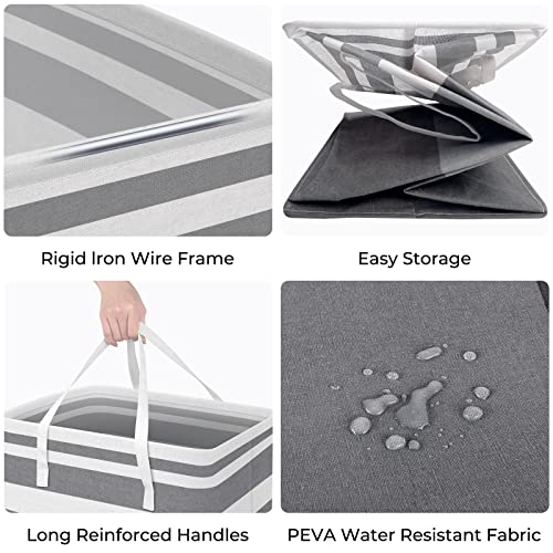 HomeHacks 2 Pack Large Laundry Baskets, Waterproof, Freestanding Laundry Hampers, Collapsible Clothes Hamper with Reinforc...