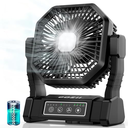 COZII Battery Operated Fan, 20000mAh Rechargeable Portable Fan with LED Lantern - 3 Colors, 4 Speeds, 4 Timing, Adjustable...
