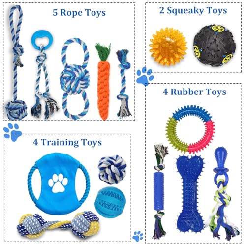 Mnubsrva Dog Toys 15 Pack for Teeth Cleaning and Fun, Puppy Teething Chew Toys Interactive Rope Squeaky Treat Balls & Rubb...