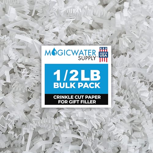MagicWater Crinkle Cut Paper for Gift Baskets - 1/2 LB - White - Perfect for Shredded Paper Filler, Basket Filler, Gift Bo...