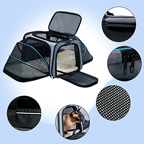 Cat Dog Carrier - Airline Approved Expandable Soft-Sided Pet Carrier with Removable Fleece Pad and Pockets, for Cats/Puppy...