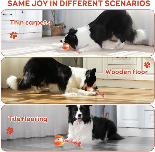 QGI Interactive Dog Toys, Random Path Electric Automatic Moving and Rolling Dogs Toy with Rope for Small Medium Large Dog...