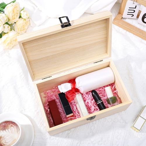 WSICSE Unpainted Wood Box with Hinged Lid - Large 9.2"x5.5"x3.9" for Crafts DIY Storage Jewelry & Gift Box and Hobby Organ...