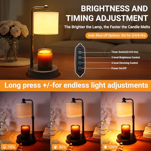2 Pack Candle Warmer Lamp with Timer - Dimmable & Height Adjustable, Flame-Free Wax Warmer for Safe Use with Jar Candles -...