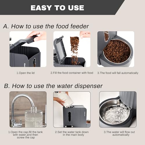 Gardner Pet Automatic Gravity Cat Food Feeder and Water Dispenser Stainless Steel Two-in-One Set Large Capacity Dispenser ...