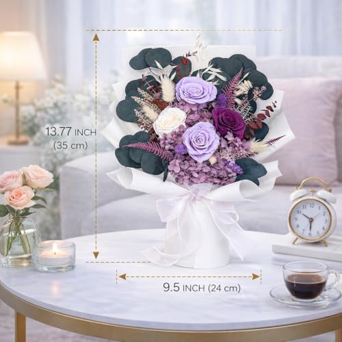 Bonsion Preserved Flowers for Delivery, Purple Rose Bouquet Gift for Women and Mom, Long Lasting Floral Arrangement for Bi...