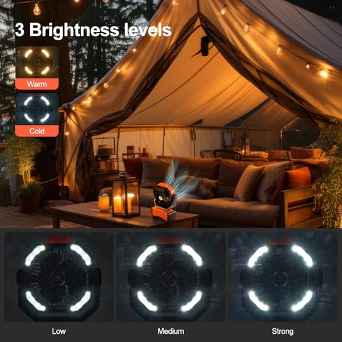Odoland 40000mAh Camping Fan with LED Light, Battery Operated Oscillating Desk Fan with Remote & Hook, Rechargeable Outdoo...