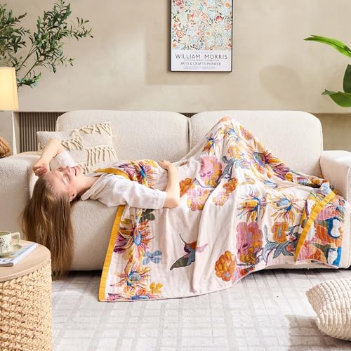 XIBLC Boho Throw Blanket, 100% Cotton Ultra Soft Luxury Throw Rustic Quilt, 50"x60" Floral Bird Butterfly Farmhouse Decor ...