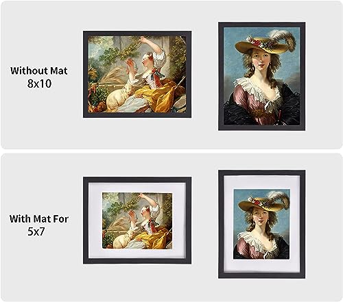 pojah 8x10 Picture Frame Set of 4,Black Photo Frame with Mat Display Pictures 5x7 or 8x10 Without Mat,PVC Glass,for Wall H...
