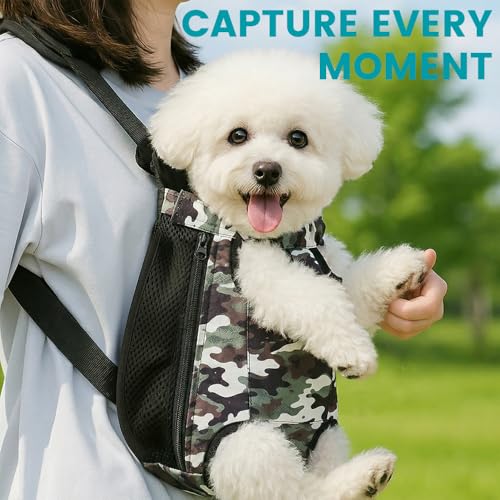 Dog Backpack Carrier, Front Pocket for Essentials, Pet Sling Front Backpacks for Small Medium Dogs 7-11 Lbs, Legs Out, Adj...