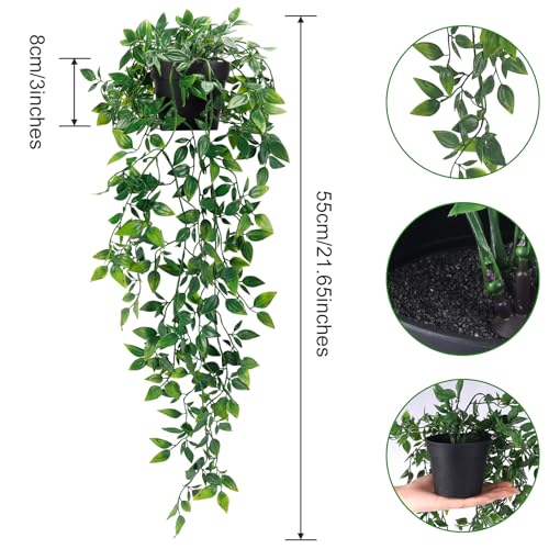 Whonline Fake Hanging Plants, Artificial Small Potted Plants for Indoor Outdoor Aesthetic Office Living Room Shelf Decor (...