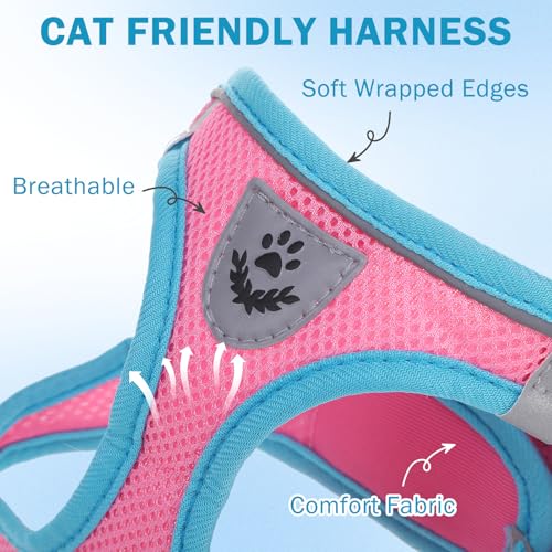 SCENEREAL Cat Harness and Leash Set Escape Proof, Adjustable Soft Air Mesh Kitten Harnesses for Girls Boys Small Medium Bi...