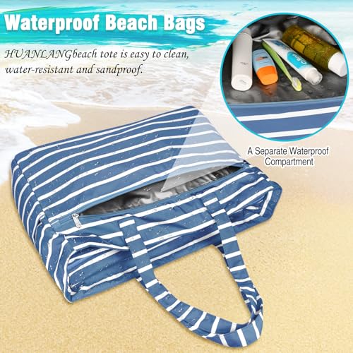 HUANLANG Extra Large Beach Bag Waterproof Beach Totes Bags for Women Men,Pool Bag with Zipper Wet Pocket
