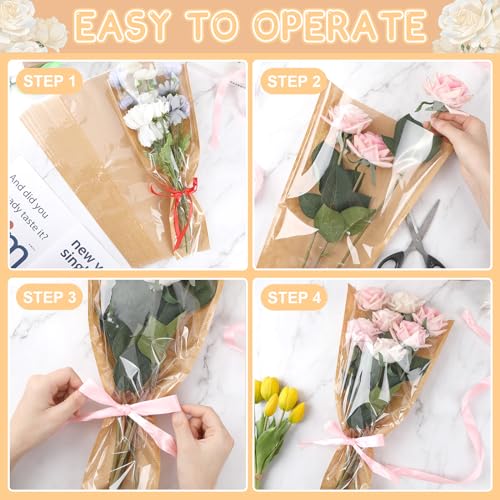 Jansun 40Pcs Flower Wrapping Bags Kraft Paper Flower Sleeves for Bouquets Flower Bags for Birthday Wedding Graduation Gif...