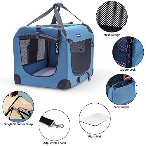 Petprsco Portable Collapsible Dog Crate, Travel Dog Crate 24x17x17 with Soft Warm Blanket and Foldable Bowl for Large Cats...