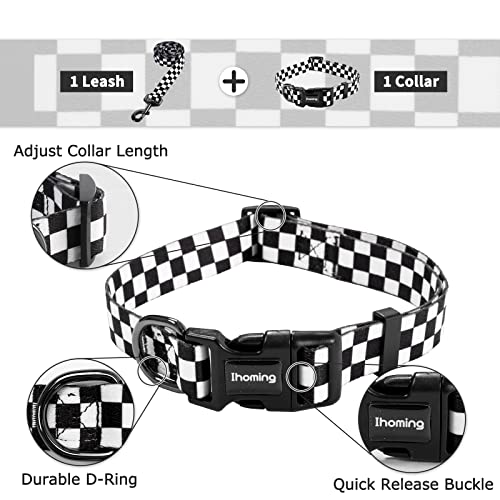 Ihoming Puppy Collar and Leash Set for Daily Outdoor Walking Running Training, Chess Board Design for Extra Small Boys Gir...