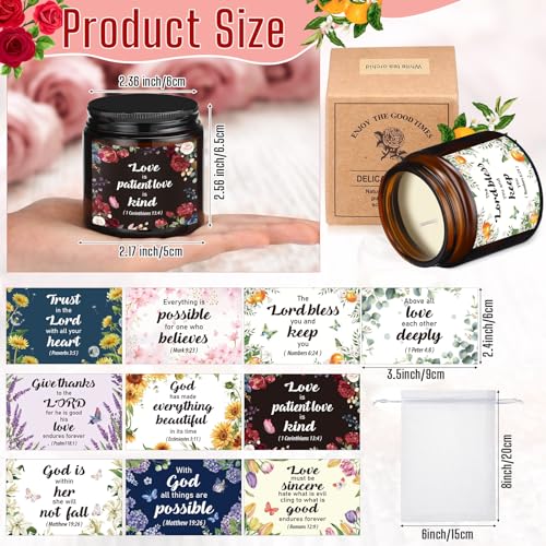 Landhoow 30 Pcs Christian Gifts for Women, 10 Pcs Scented Religious Bible Candles 10 Floral Verses Cards and 10 White Orga...
