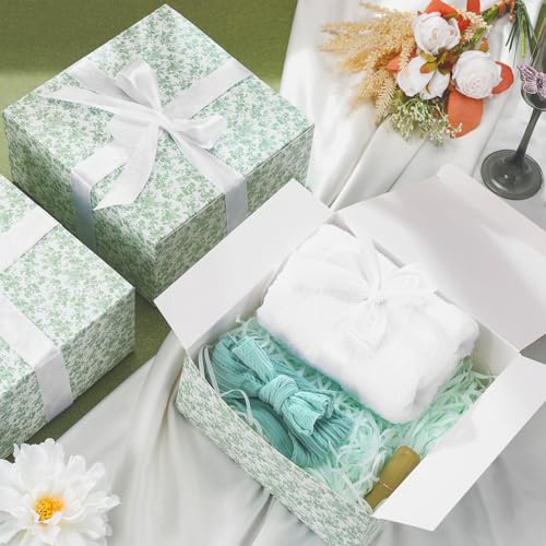 Faccito Green 8 Pack Floral bridesmaid proposal Gift Boxes 8 x 8 x 4 Inch Flower Paper Boxes with Ribbon Label Card for We...