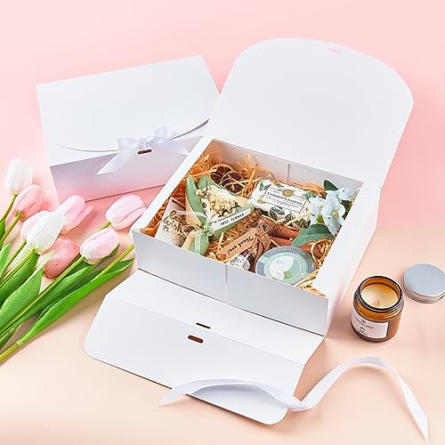 Kucoele 15 PCS Gift Boxes with Lids, 10.6 x 7.8 x 3.1 Inches Bridesmaid Gift Boxes, White Proposal Boxes with Ribbons for ...