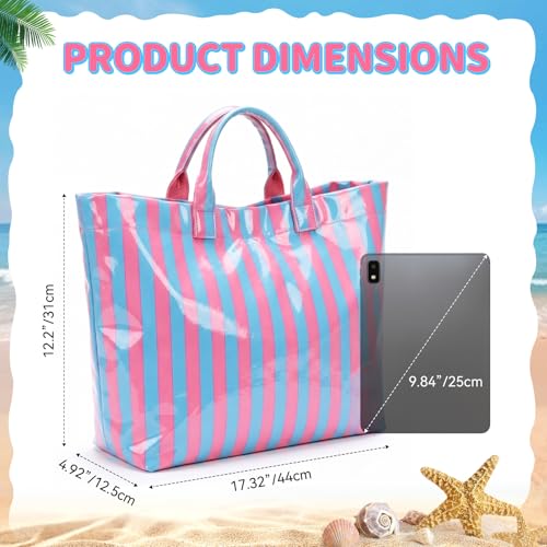 Aliceset Stylish Large Striped Tote Bag for Women Waterproof Beach Bag with Top Handles for Travel Gym Work Grocery