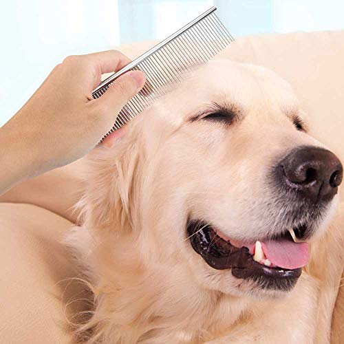 Cafhelp 2 Pack Dog Combs with Rounded Ends Stainless Steel Teeth, Cat Comb for Removing Tangles and Knots, Professional Gr...