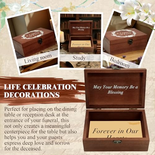 ZYNERY Wooden Memory Keepsake Box for Funeral,115pcs Celebration of Life Memory Cards Set Memorial A Legacy of Love Storag...