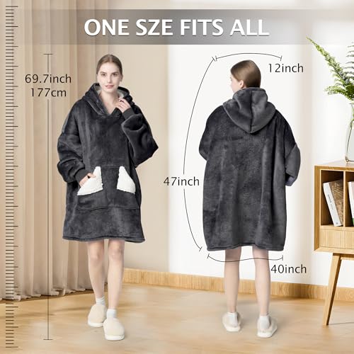 Touchat Wearable Blanket Hoodie, Oversized Sherpa Fleece Sweatshirt Blanket with Giant Hood Pocket and Sleeves for Adult, ...